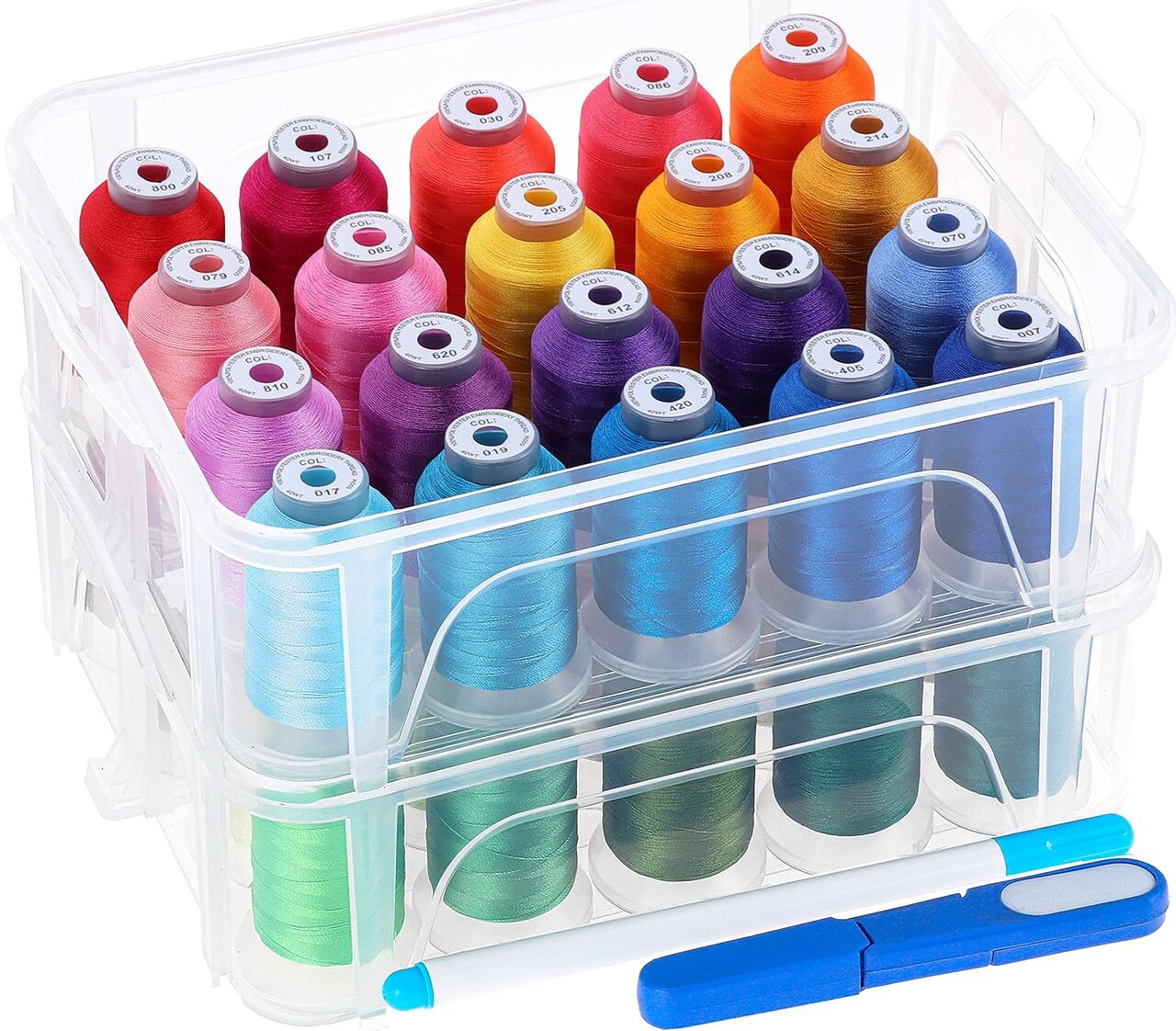 40 Colors Compatible with Brother 500m Each Embroidery Machine Thread with Clear Plastic Storage Box for Embroidery Sewing Machine